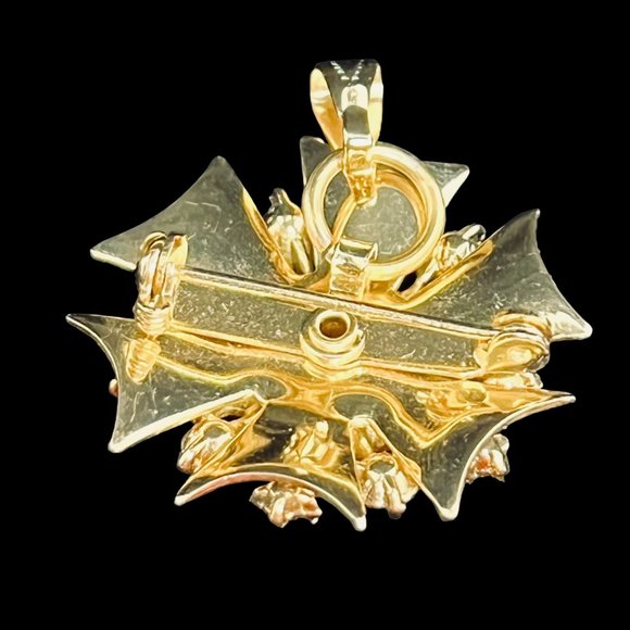 Vintage Clear Rhinestone Maltese Cross Brooch/Pendant (4622) - Picture 3 of 4